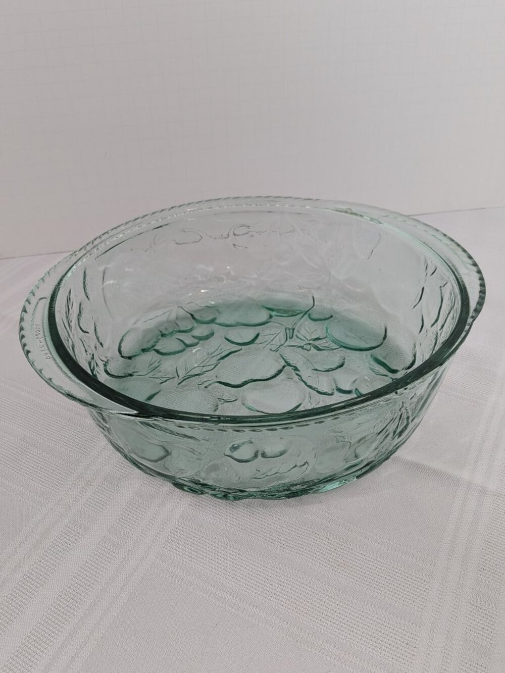 Vintage Libbey Glass 3 Quart Round Baking Dish Orchard Fruit Green No Lid